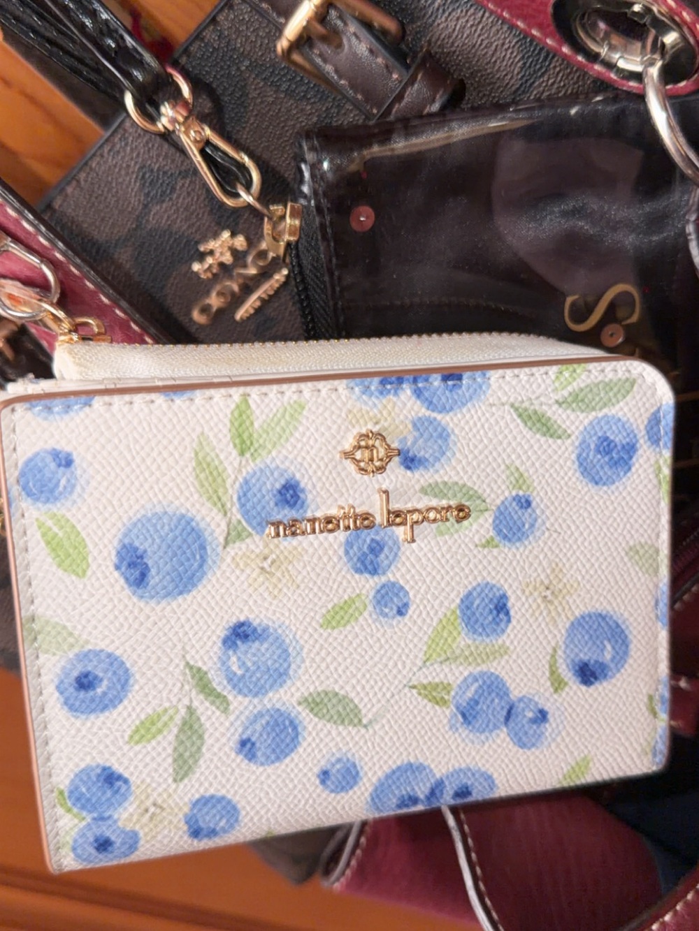 Nanette Lepore White Wallet with Blue Floral Print